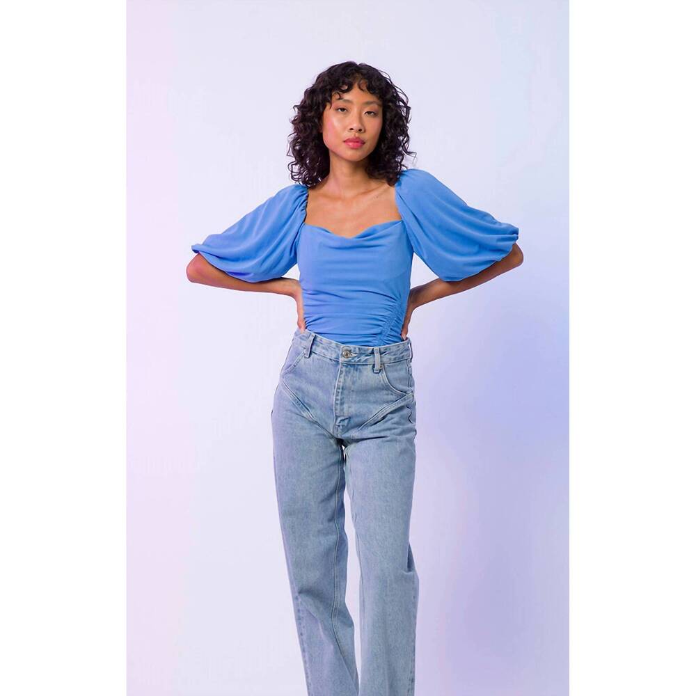 NEW LINE AND DOT allison puff sleeve top in blue - Picture 4 of 5